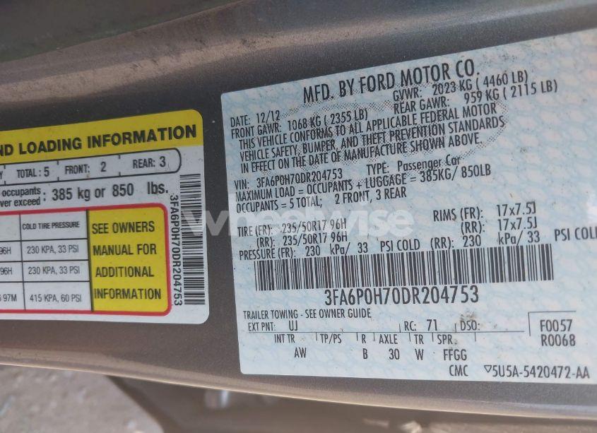 Photo 9 of 2013 Ford Fusion SE (VIN 3FA6P0H70DR204753)