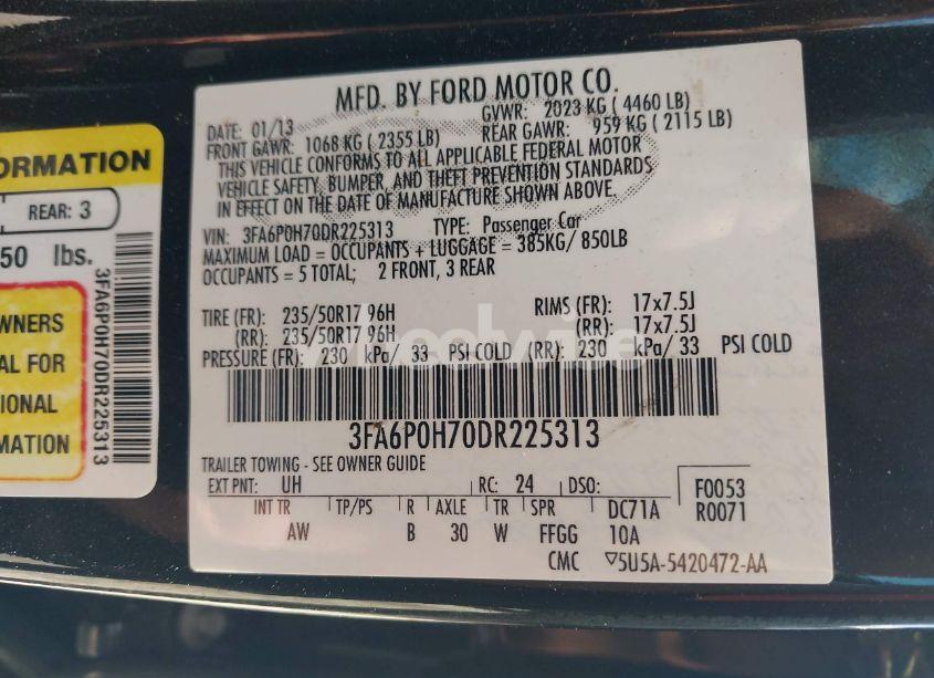 Photo 9 of 2013 Ford Fusion SE (VIN 3FA6P0H70DR225313)