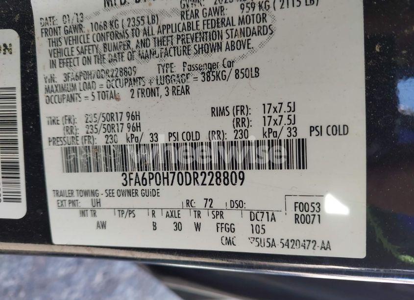 Photo 9 of 2013 Ford Fusion SE (VIN 3FA6P0H70DR228809)