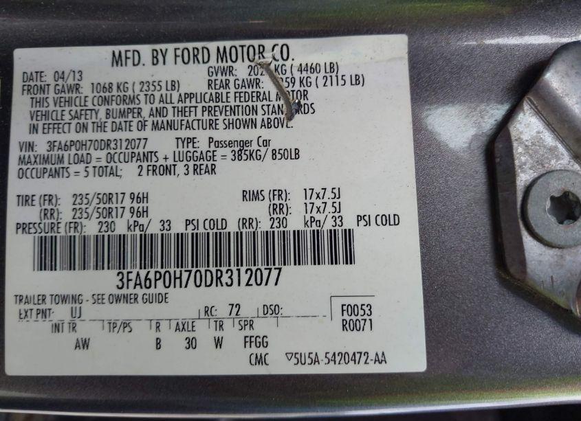 Photo 9 of 2013 Ford Fusion SE (VIN 3FA6P0H70DR312077)