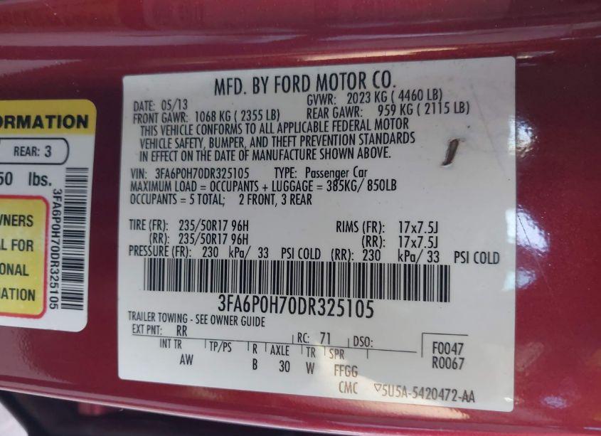 Photo 9 of 2013 Ford Fusion SE (VIN 3FA6P0H70DR325105)