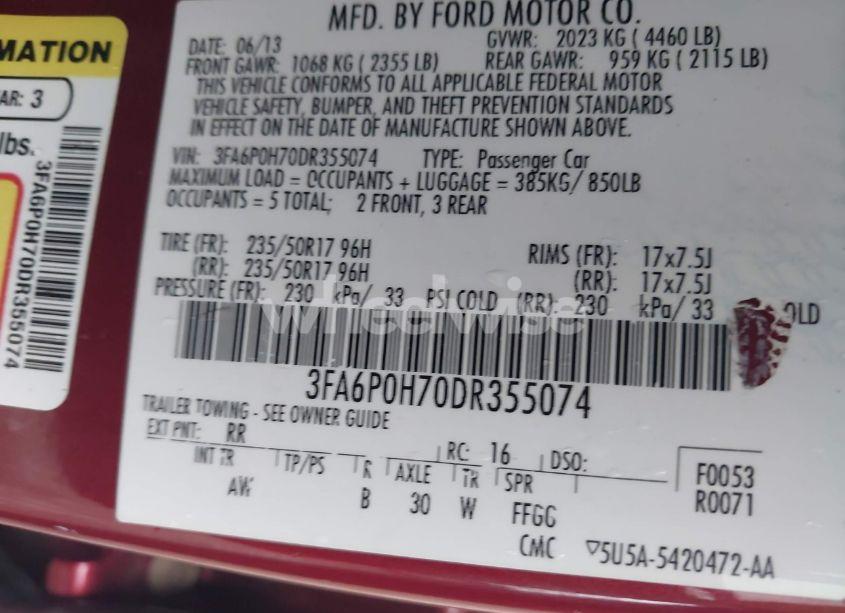 Photo 9 of 2013 Ford Fusion SE (VIN 3FA6P0H70DR355074)