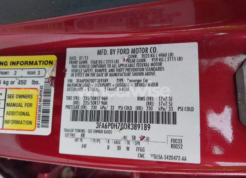 Photo 9 of 2013 Ford Fusion SE (VIN 3FA6P0H70DR389189)