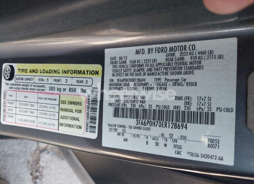 Photo 9 of 2014 Ford Fusion SE (VIN 3FA6P0H70ER128694)