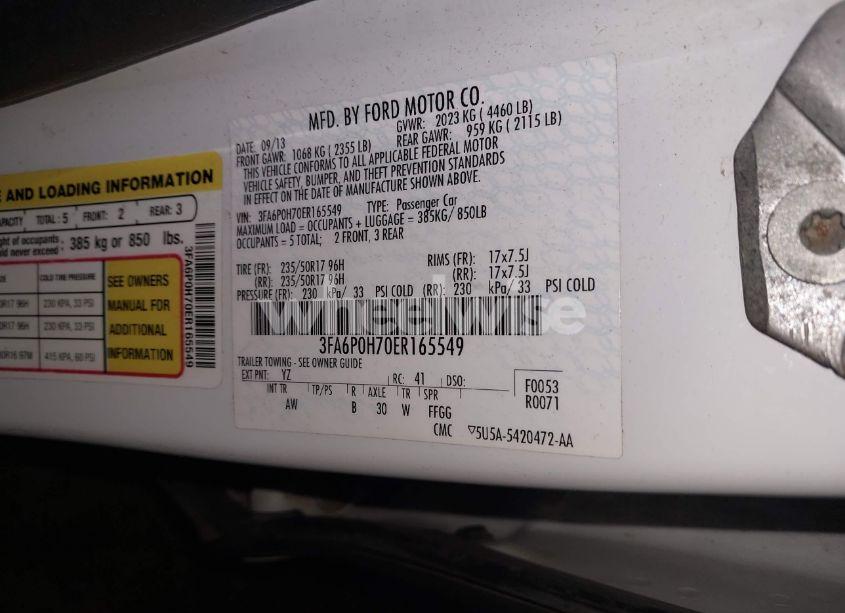 Photo 9 of 2014 Ford Fusion SE (VIN 3FA6P0H70ER165549)