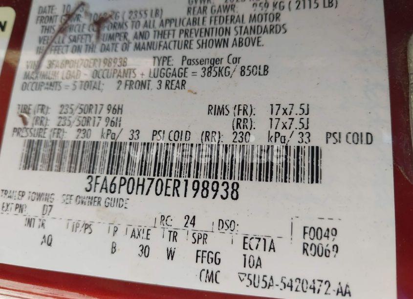 Photo 9 of 2014 Ford Fusion SE (VIN 3FA6P0H70ER198938)