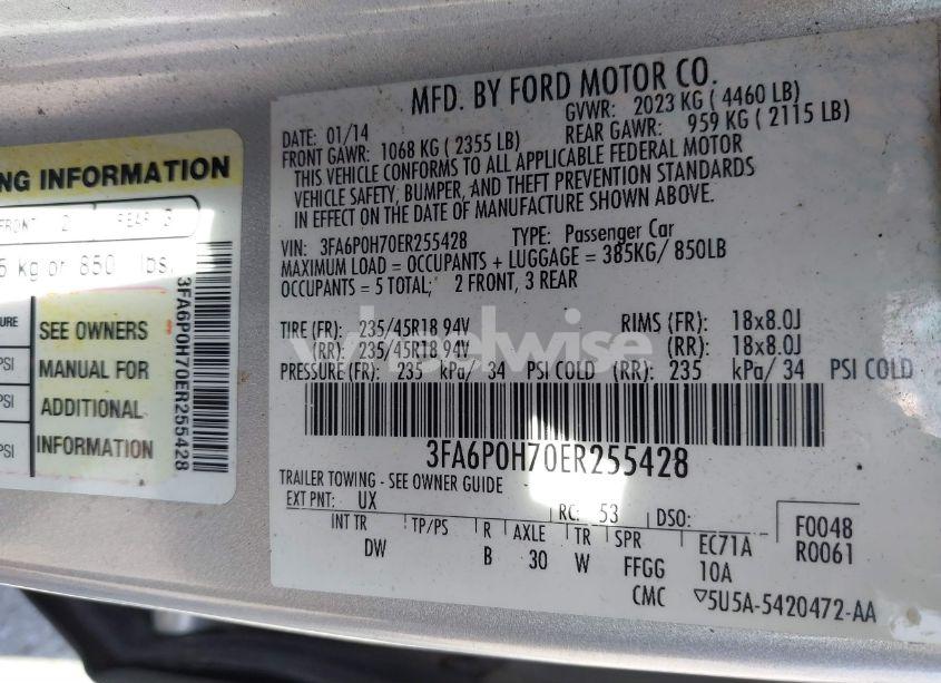 Photo 9 of 2014 Ford Fusion SE (VIN 3FA6P0H70ER255428)