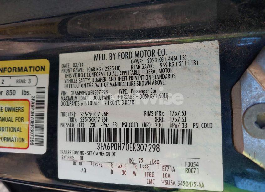 Photo 9 of 2014 Ford Fusion SE (VIN 3FA6P0H70ER307298)