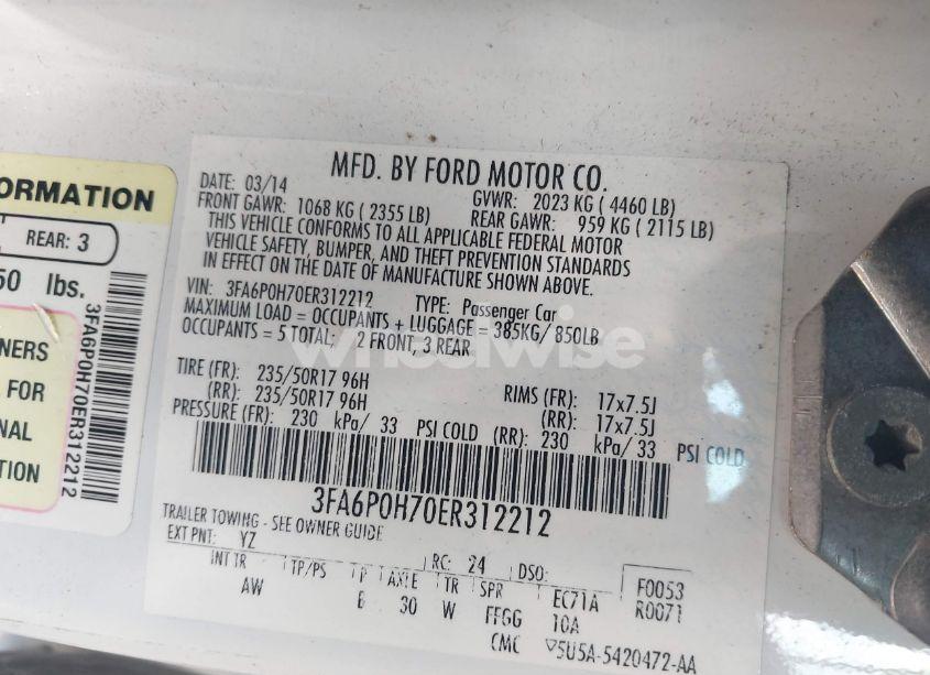 Photo 9 of 2014 Ford Fusion SE (VIN 3FA6P0H70ER312212)
