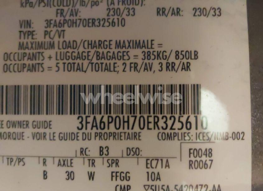 Photo 9 of 2014 Ford Fusion SE (VIN 3FA6P0H70ER325610)