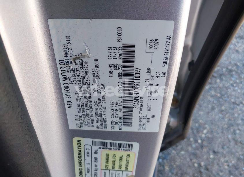 Photo 9 of 2015 Ford Fusion SE (VIN 3FA6P0H70FR110097)