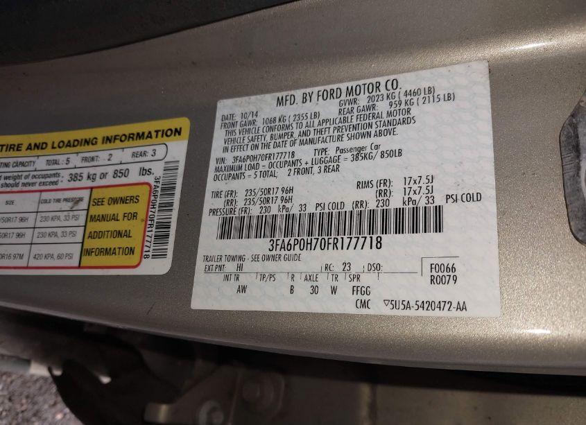 Photo 9 of 2015 Ford Fusion SE (VIN 3FA6P0H70FR177718)