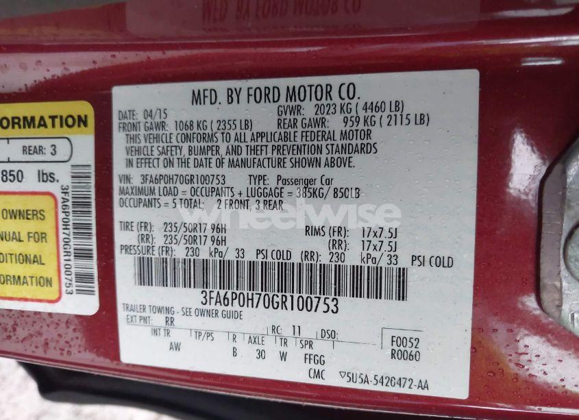 Photo 9 of 2016 Ford Fusion SE (VIN 3FA6P0H70GR100753)