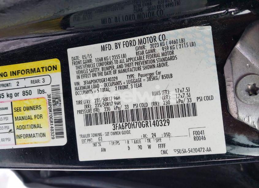 Photo 9 of 2016 Ford Fusion SE (VIN 3FA6P0H70GR140329)