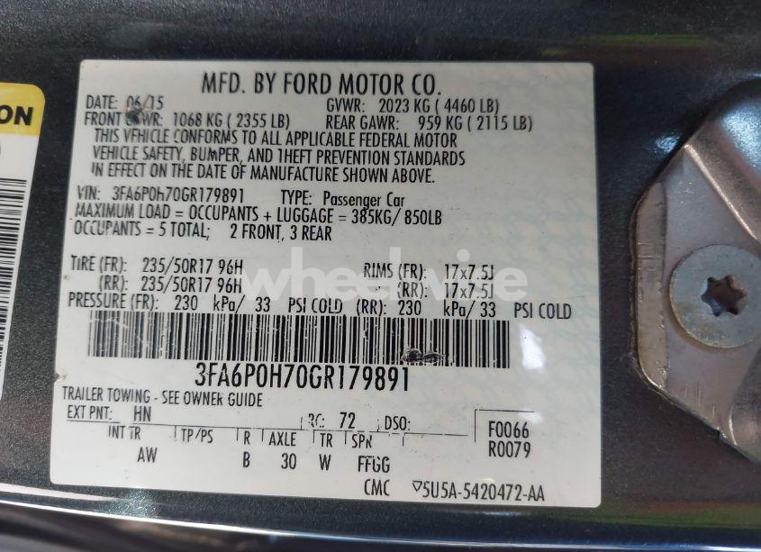 Photo 9 of 2016 Ford Fusion SE (VIN 3FA6P0H70GR179891)