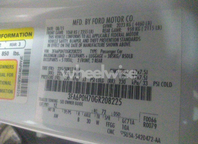 Photo 9 of 2016 Ford Fusion SE (VIN 3FA6P0H70GR208225)