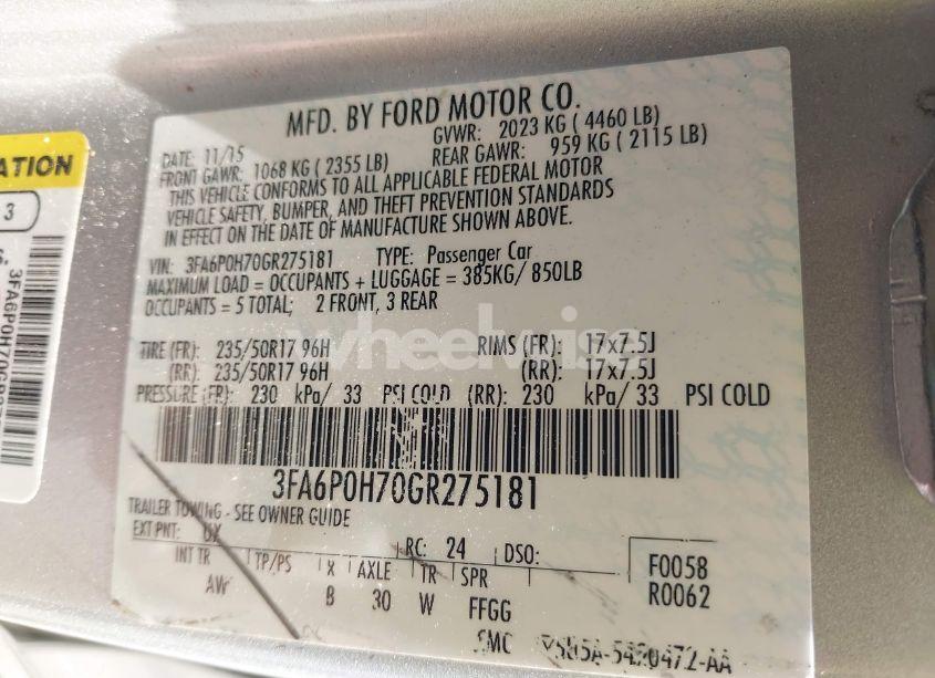 Photo 9 of 2016 Ford Fusion SE (VIN 3FA6P0H70GR275181)