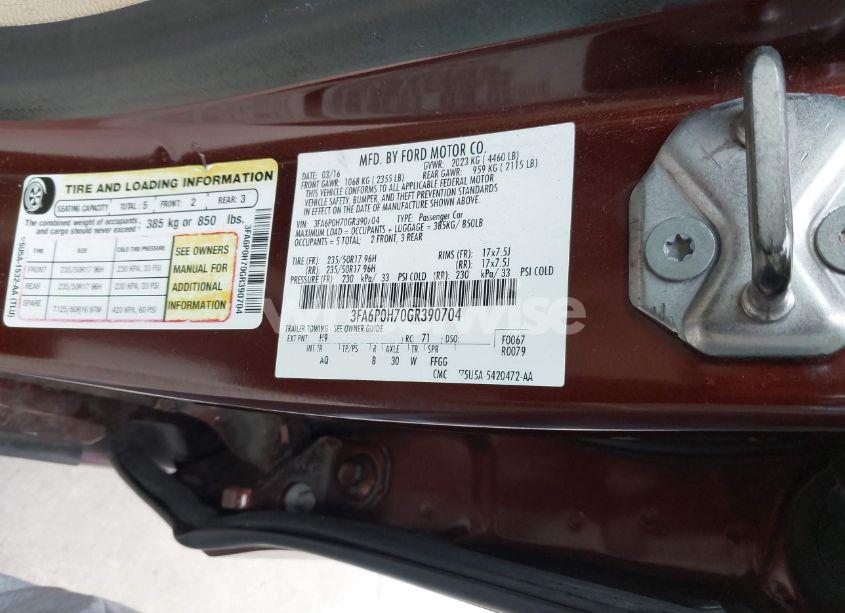 Photo 9 of 2016 Ford Fusion SE (VIN 3FA6P0H70GR390704)