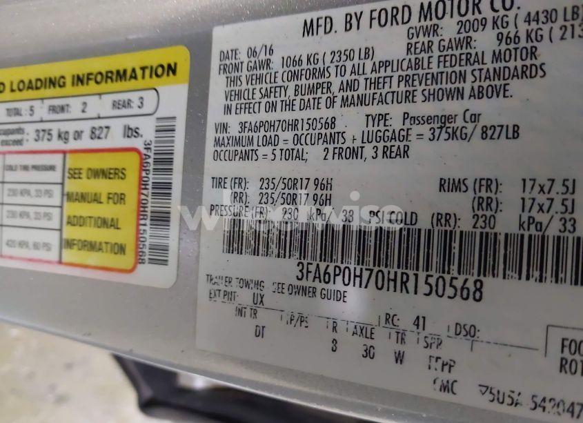 Photo 9 of 2017 Ford Fusion SE (VIN 3FA6P0H70HR150568)