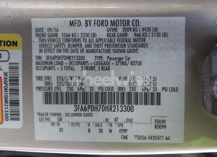 Photo 9 of 2017 Ford Fusion SE (VIN 3FA6P0H70HR213300)