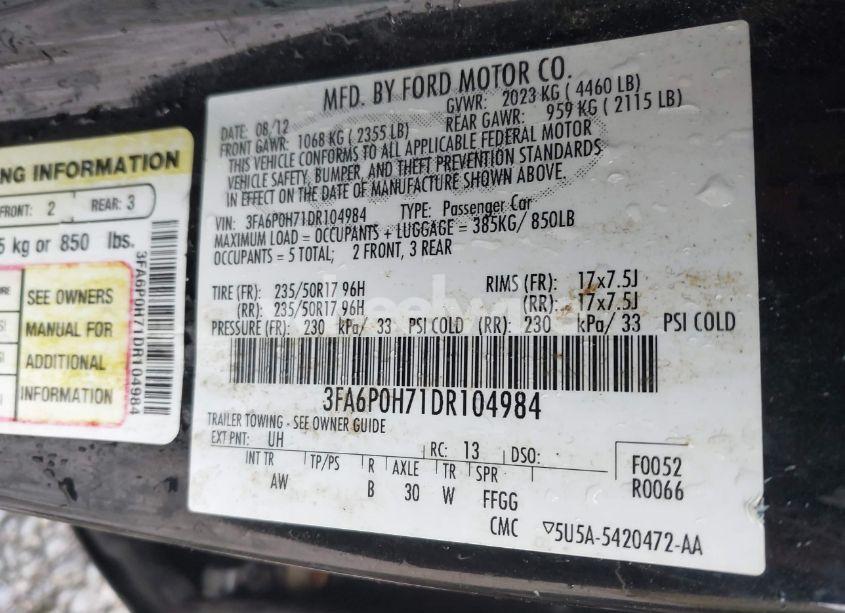 Photo 9 of 2013 Ford Fusion SE (VIN 3FA6P0H71DR104984)