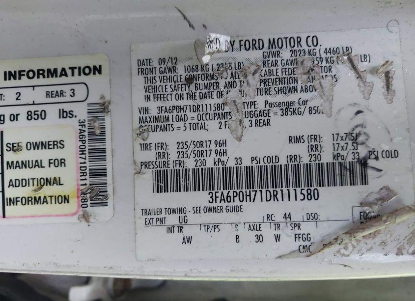 Photo 9 of 2013 Ford Fusion SE (VIN 3FA6P0H71DR111580)