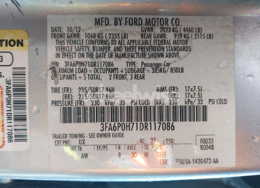 Photo 9 of 2013 Ford Fusion SE (VIN 3FA6P0H71DR117086)