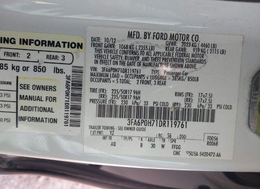 Photo 9 of 2013 Ford Fusion SE (VIN 3FA6P0H71DR119761)