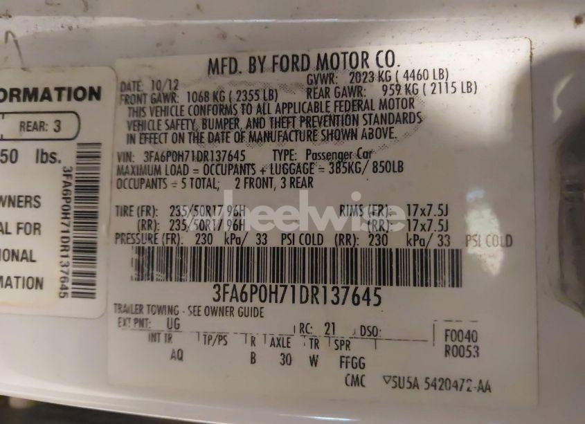 Photo 9 of 2013 Ford Fusion SE (VIN 3FA6P0H71DR137645)
