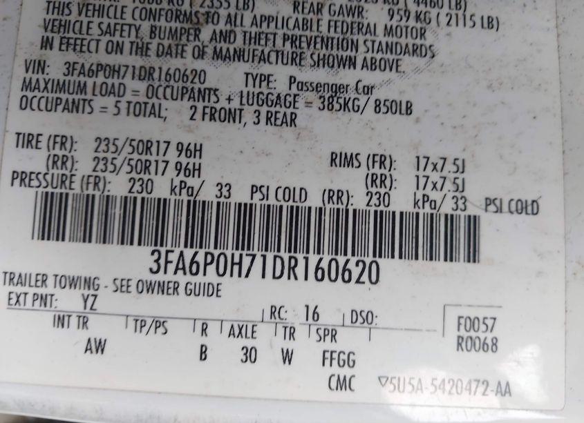 Photo 9 of 2013 Ford Fusion SE (VIN 3FA6P0H71DR160620)