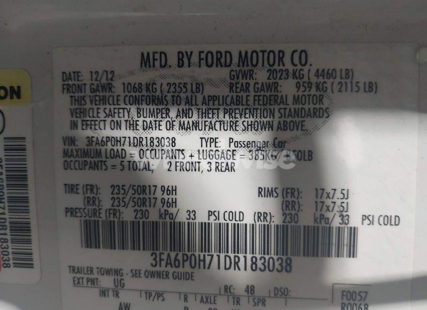 Photo 9 of 2013 Ford Fusion SE (VIN 3FA6P0H71DR183038)