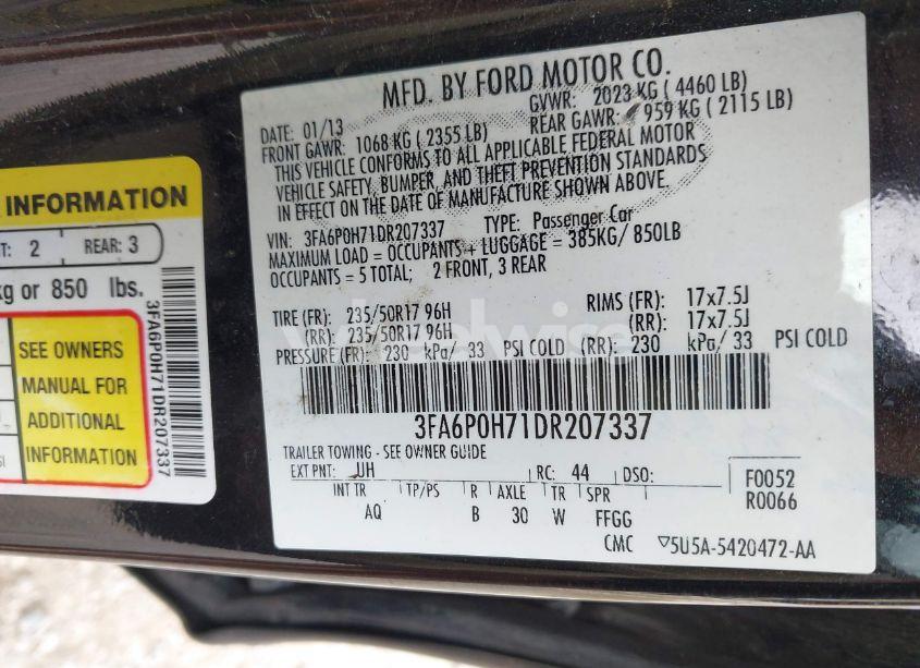 Photo 9 of 2013 Ford Fusion SE (VIN 3FA6P0H71DR207337)