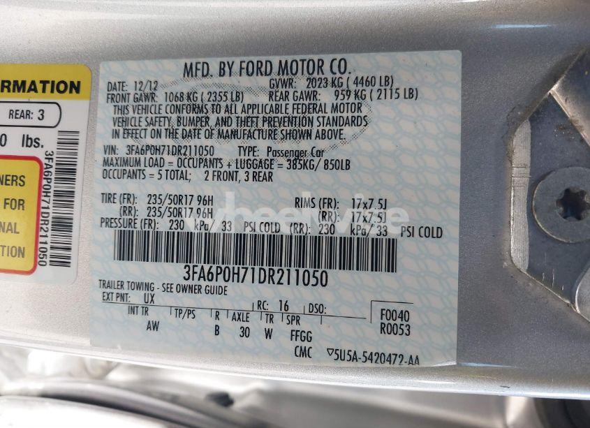 Photo 9 of 2013 Ford Fusion SE (VIN 3FA6P0H71DR211050)