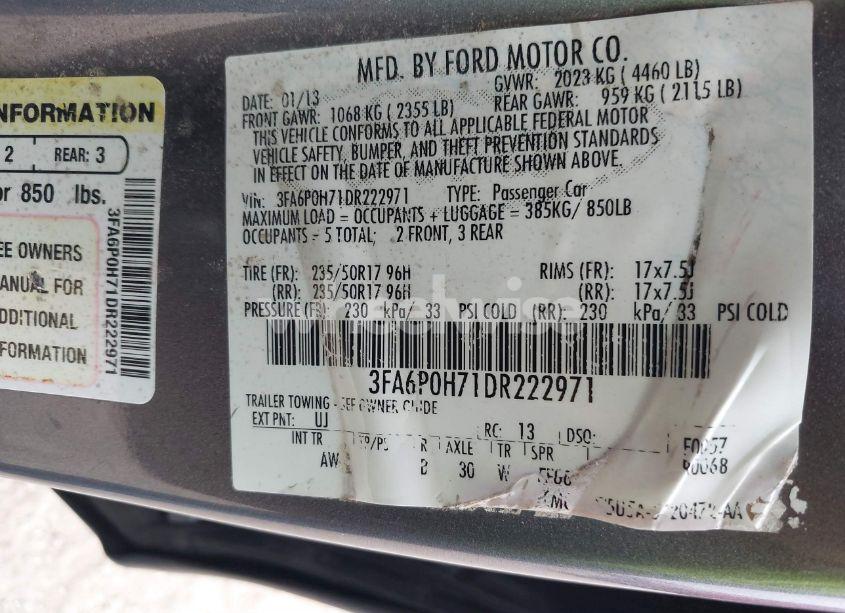 Photo 9 of 2013 Ford Fusion SE (VIN 3FA6P0H71DR222971)