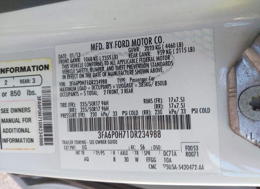 Photo 9 of 2013 Ford Fusion SE (VIN 3FA6P0H71DR234988)