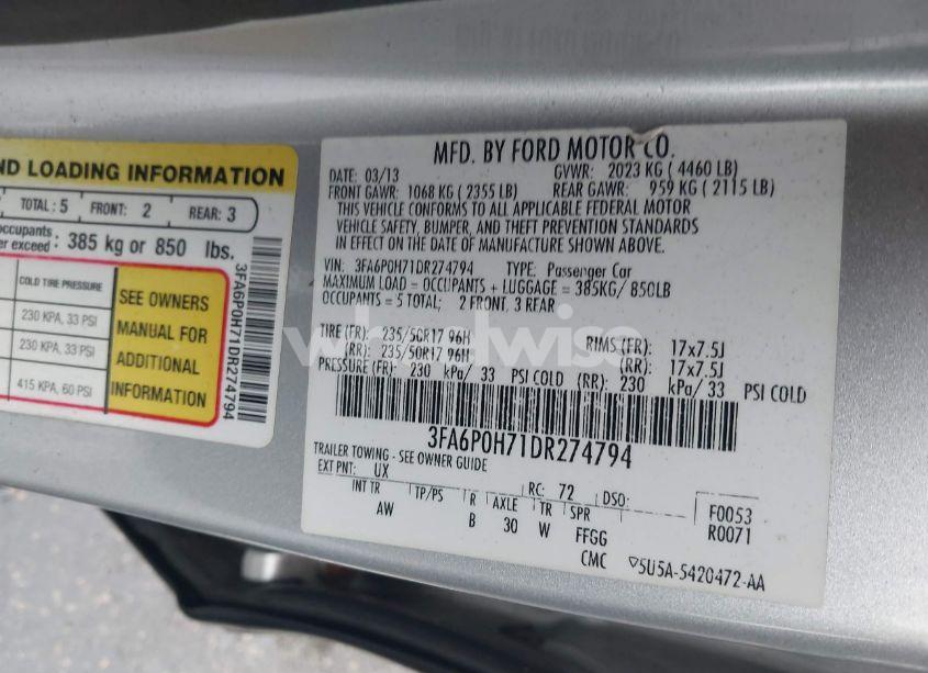 Photo 9 of 2013 Ford Fusion SE (VIN 3FA6P0H71DR274794)