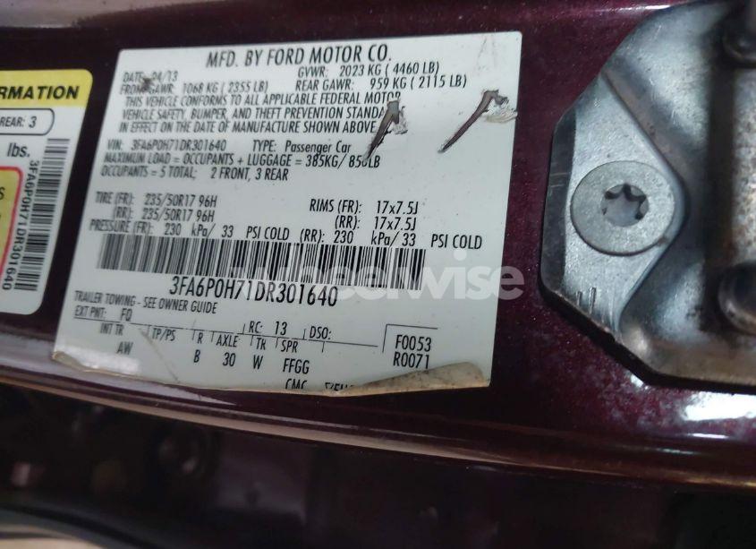 Photo 9 of 2013 Ford Fusion SE (VIN 3FA6P0H71DR301640)