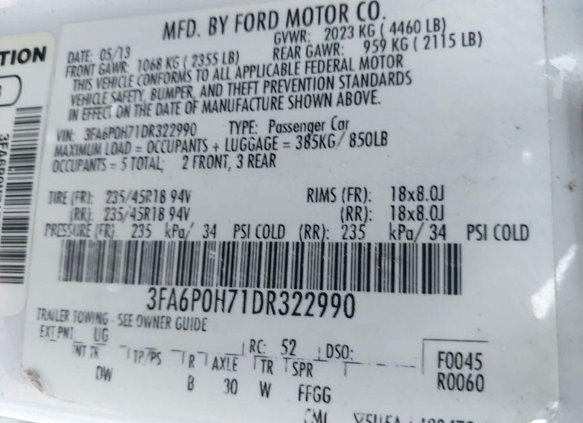 Photo 9 of 2013 Ford Fusion SE (VIN 3FA6P0H71DR322990)