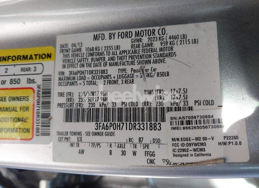 Photo 9 of 2013 Ford Fusion SE (VIN 3FA6P0H71DR331883)