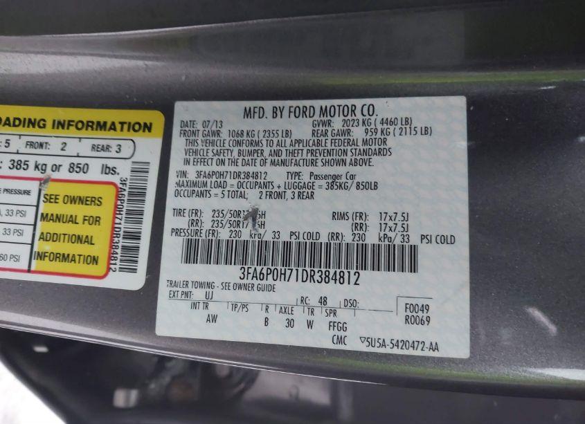 Photo 9 of 2013 Ford Fusion SE (VIN 3FA6P0H71DR384812)