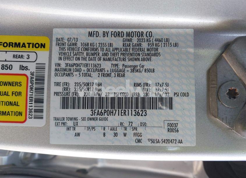 Photo 9 of 2014 Ford Fusion SE (VIN 3FA6P0H71ER113623)