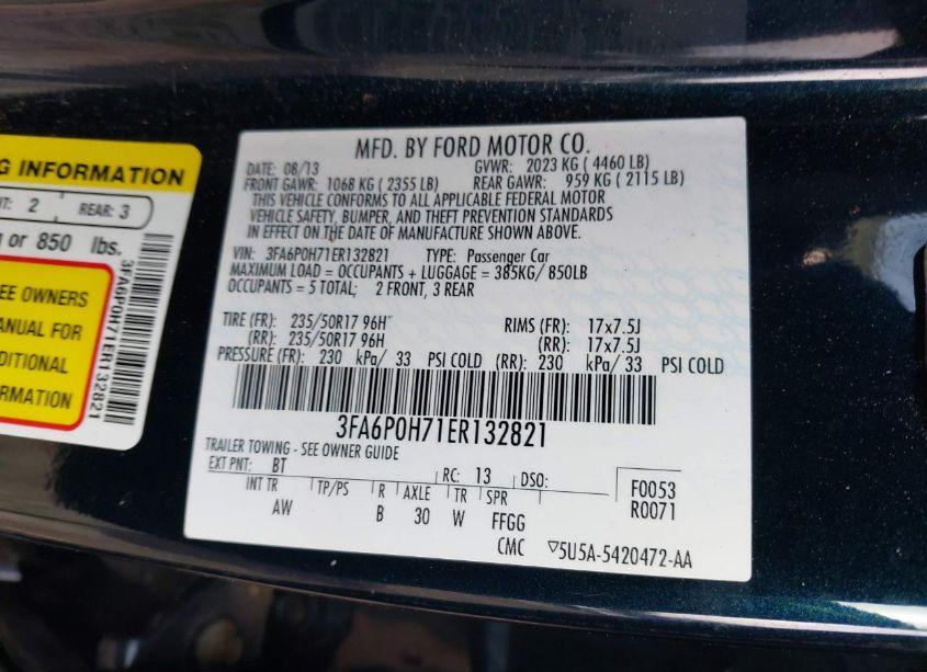 Photo 9 of 2014 Ford Fusion SE (VIN 3FA6P0H71ER132821)