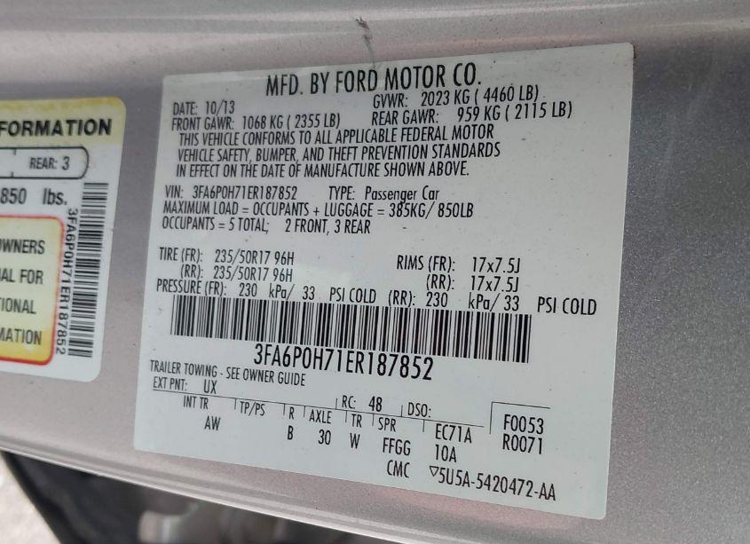 Photo 9 of 2014 Ford Fusion SE (VIN 3FA6P0H71ER187852)