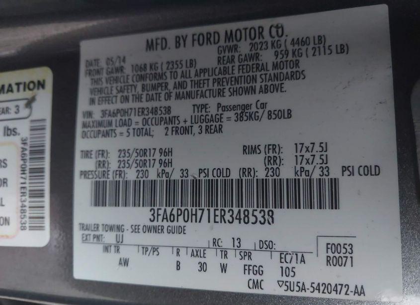 Photo 9 of 2014 Ford Fusion SE (VIN 3FA6P0H71ER348538)