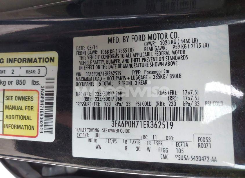 Photo 9 of 2014 Ford Fusion SE (VIN 3FA6P0H71ER362519)