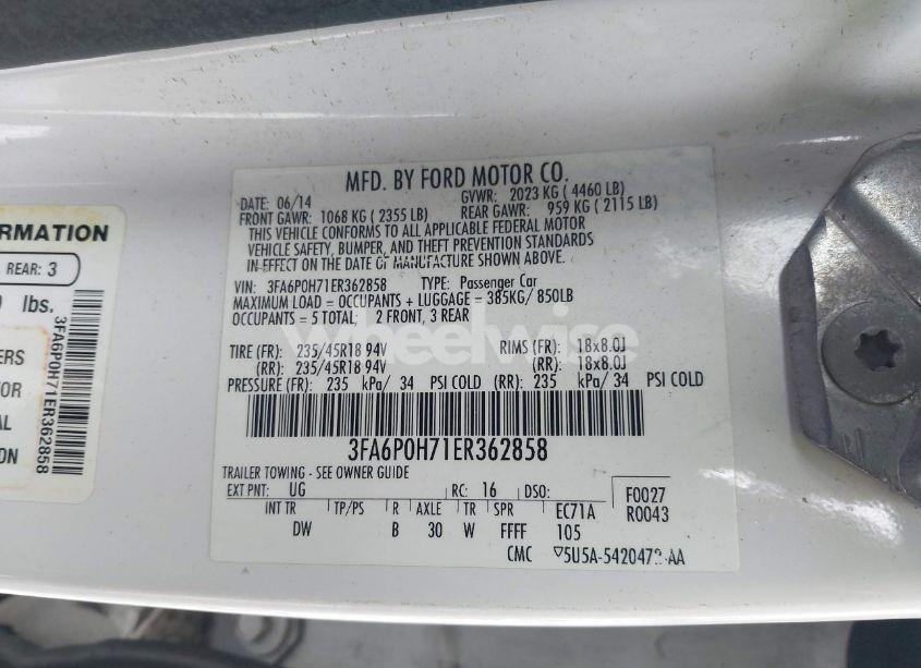 Photo 9 of 2014 Ford Fusion SE (VIN 3FA6P0H71ER362858)