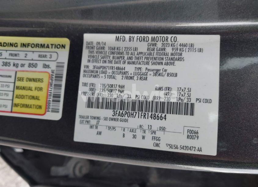 Photo 9 of 2015 Ford Fusion SE (VIN 3FA6P0H71FR148664)