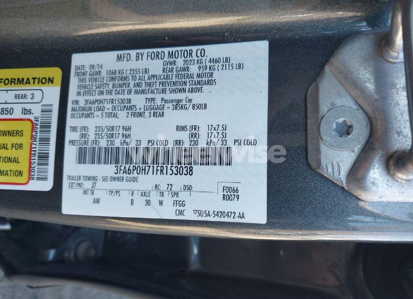 Photo 9 of 2015 Ford Fusion SE (VIN 3FA6P0H71FR153038)