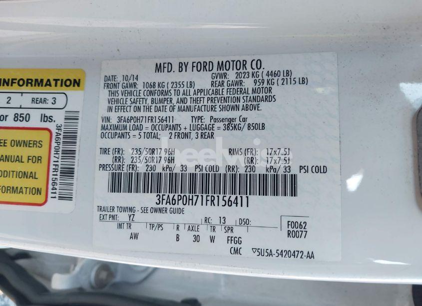 Photo 9 of 2015 Ford Fusion SE (VIN 3FA6P0H71FR156411)