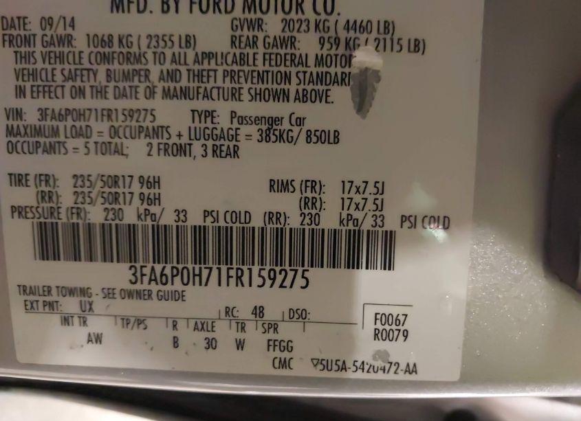 Photo 9 of 2015 Ford Fusion SE (VIN 3FA6P0H71FR159275)